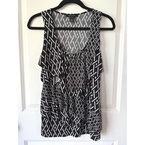 White House Black Market Geometric Sleeveless Ruffle Tank Top S Small Work